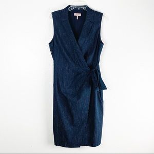 TAILORED REBECCA TAYLOR Pinstripe Faux Draped Wrap Style Sleeveless Lined Dress